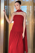 Elegant Strapless Lace Up Slim High Waist Maxi Dress