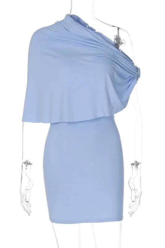 Elegant Slim Collar Shawl Sleeveless Mini Dress