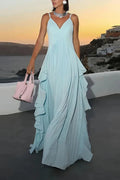 Elegant V-Neck Sleeveless High Waist Maxi Dress
