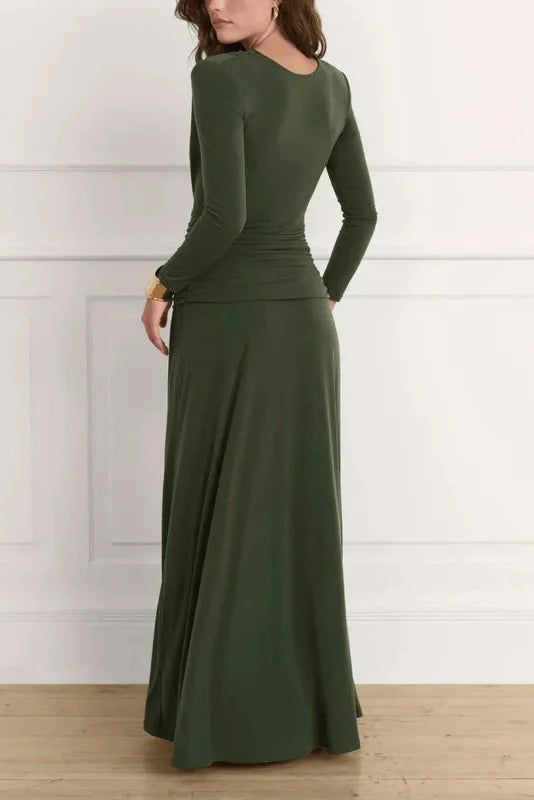 Long Sleeve V-Neck Slim High Waist Maxi Dress