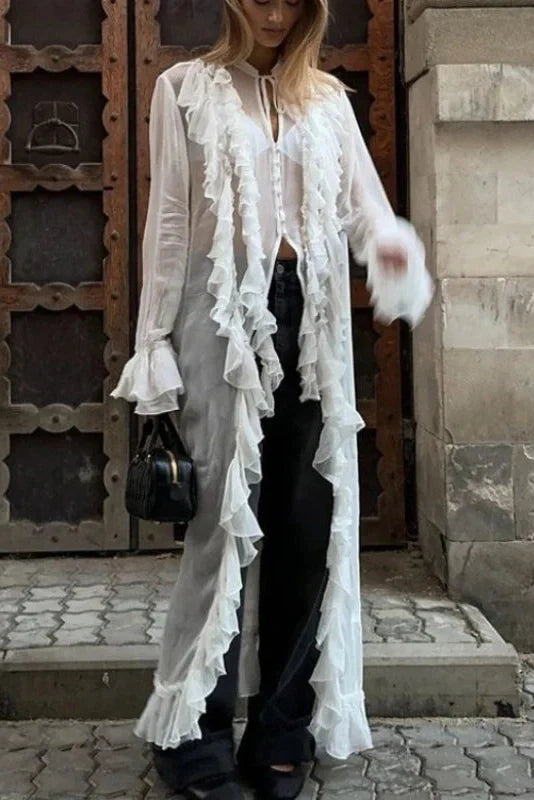 Long-Sleeved Single-Breasted Maxi Dress