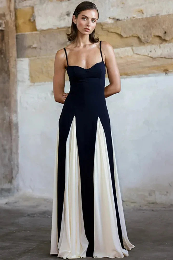 Elegant Patchwork Spaghetti Strap Sleeveless Maxi Dress