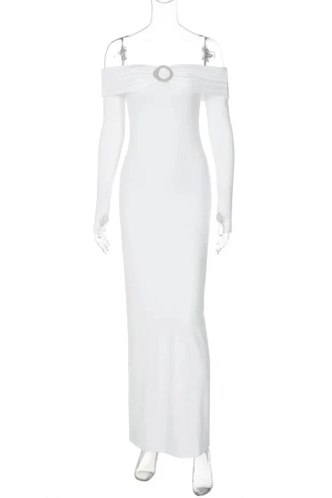 Off-shoulder Strapless Long Sleeve Backless Maxi Dress