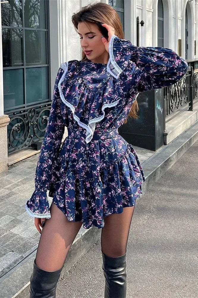 Patchwork Slim Long Sleeve Mini Dress