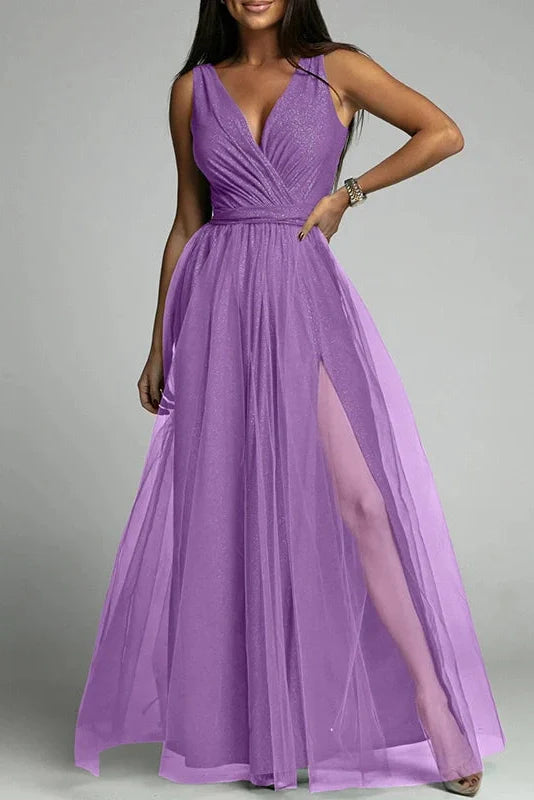 Elegant Lace Sleeveless V Neck Maxi Dress