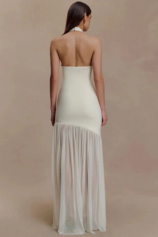 Hollow Out Backless Patchwork V Neck Sleeveless Bodycon Maxi Dress