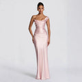 One Shoulder Sleeveless Pleated Lace-Up Maxi Dress