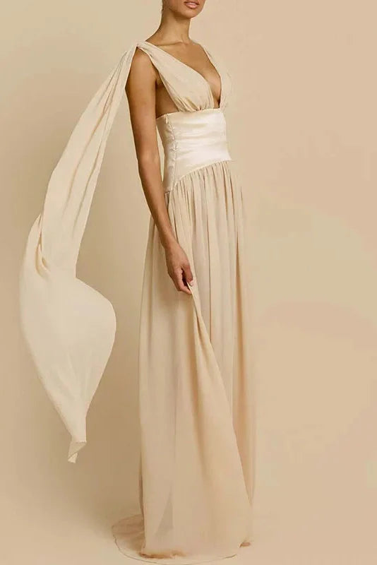 Sleeveless V-Neck High Waist Pleated Maxi Dress