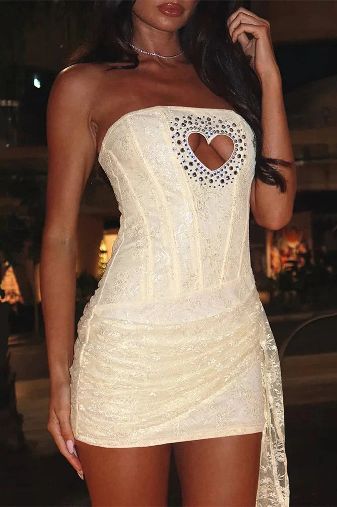 Hollow Out Lace Slim Backless Patchwork Mini Dress