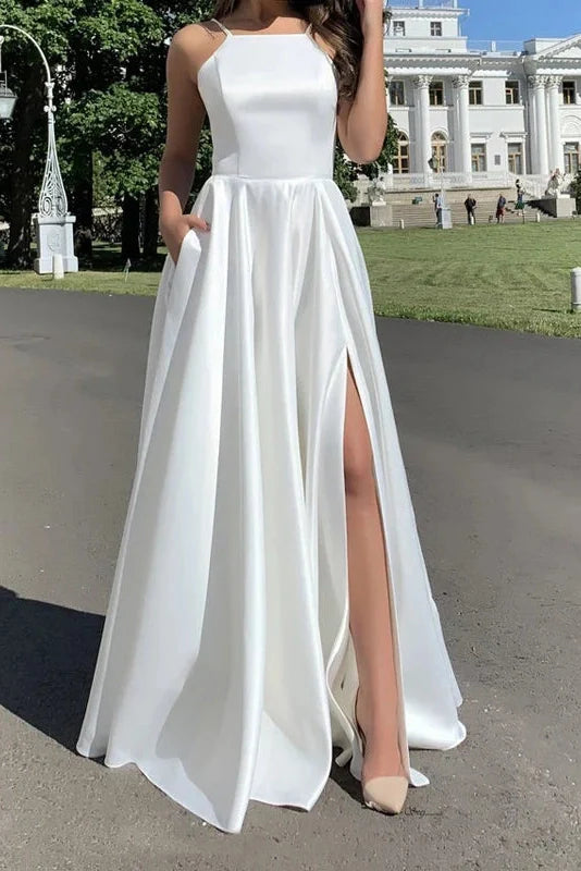 Sleeveless Slim High Waist Pleat Square Collar Maxi Dress