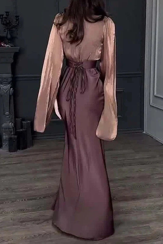 Elegant Slim Long Sleeve High Waisted Maxi Dress