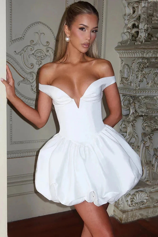 Off-Shoulder Strapless Sleeveless  High Waist A-Line Mini Dress