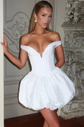 Off-Shoulder Strapless Sleeveless  High Waist A-Line Mini Dress