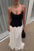 Patchwork Spaghetti Strap Sleeveless Backless Maxi Dress