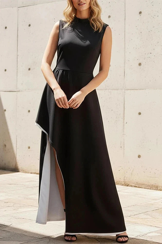 Elegant O-Neck Sleeveless High Split Maxi Dress