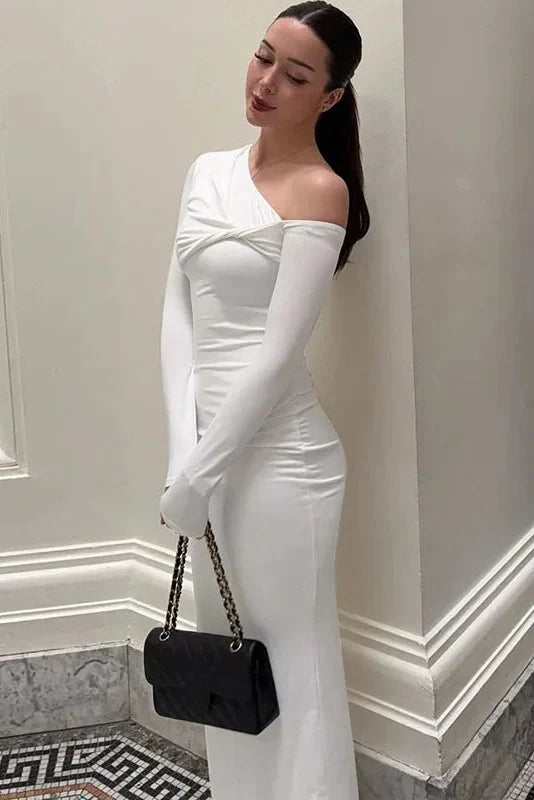Elegant Full Sleeve Slim High Waist Maxi Dress