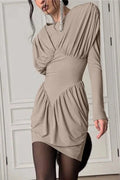 Pleated Patchwork Long Sleeve Bodycon Mini Dress