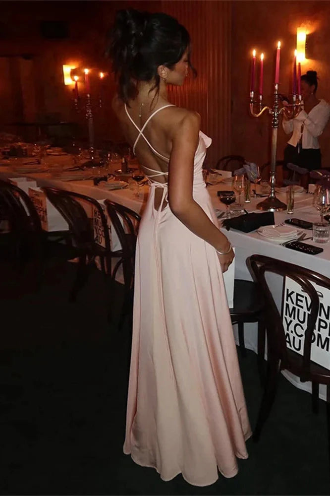 Backless Lace-Up Patchwork Slim Maxi Dress