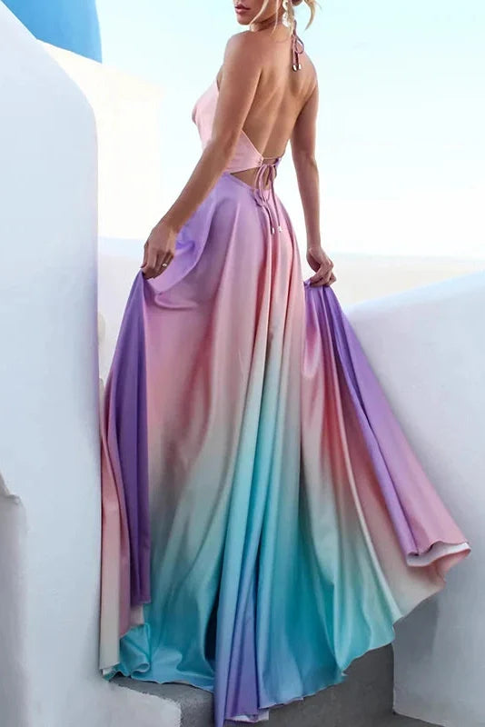 Printed Off Shoulder Sleeveless Pleated Maxi Dress