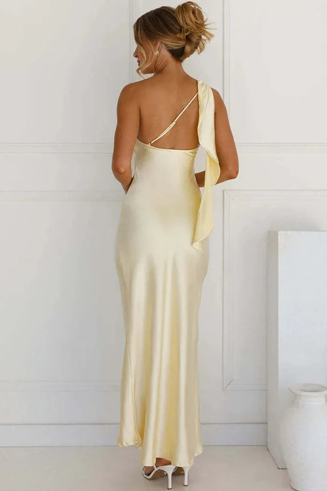One Shoulder Backless Sleeveless High Split Maxi Dress