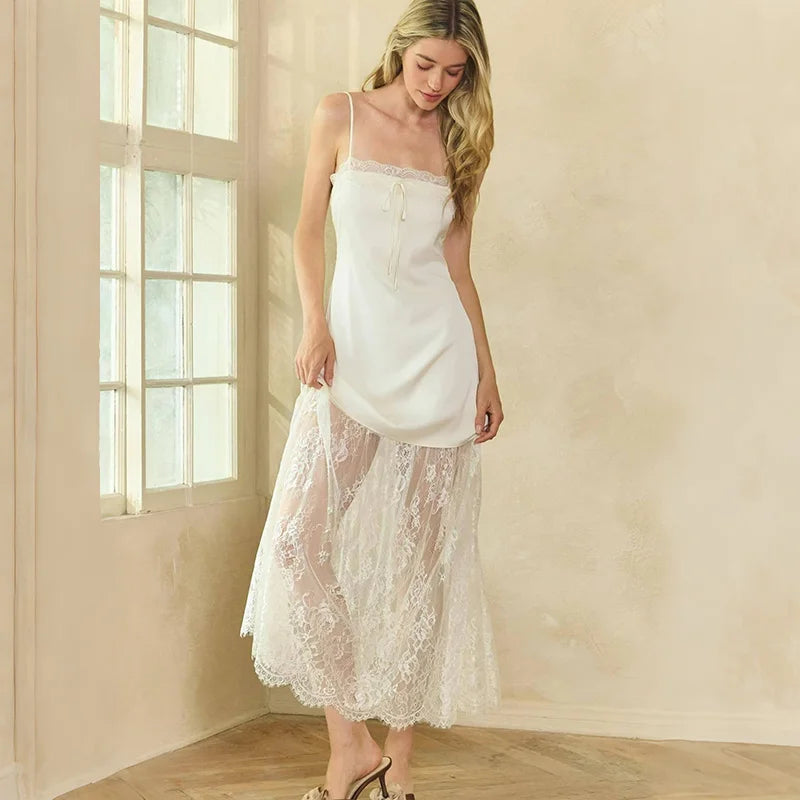 Lace Patchwork Lace Up Backless Maxi Dress