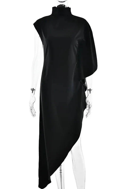 Elegant Loose Turtleneck Sleeveless High Waist Irregular Maxi Dress