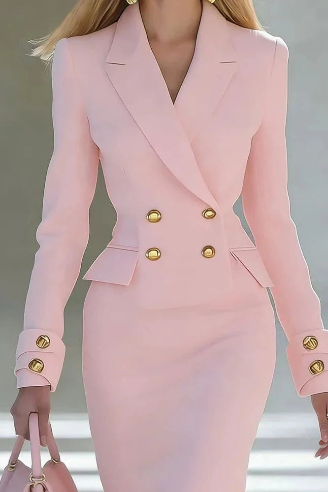 Elegant Long Sleeve V-Neck High Waist Slim Midi Dress