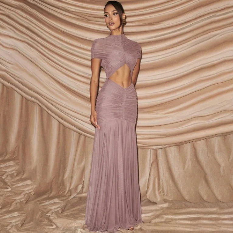 Elegant Hollow Out Patchwork See Through Maxi Dress