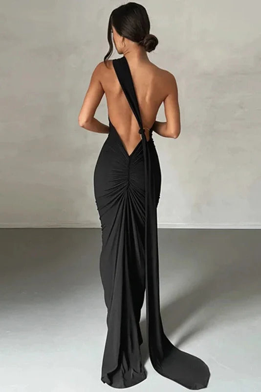 Oblique Shoulder Sleeveless Backless Maxi Dress