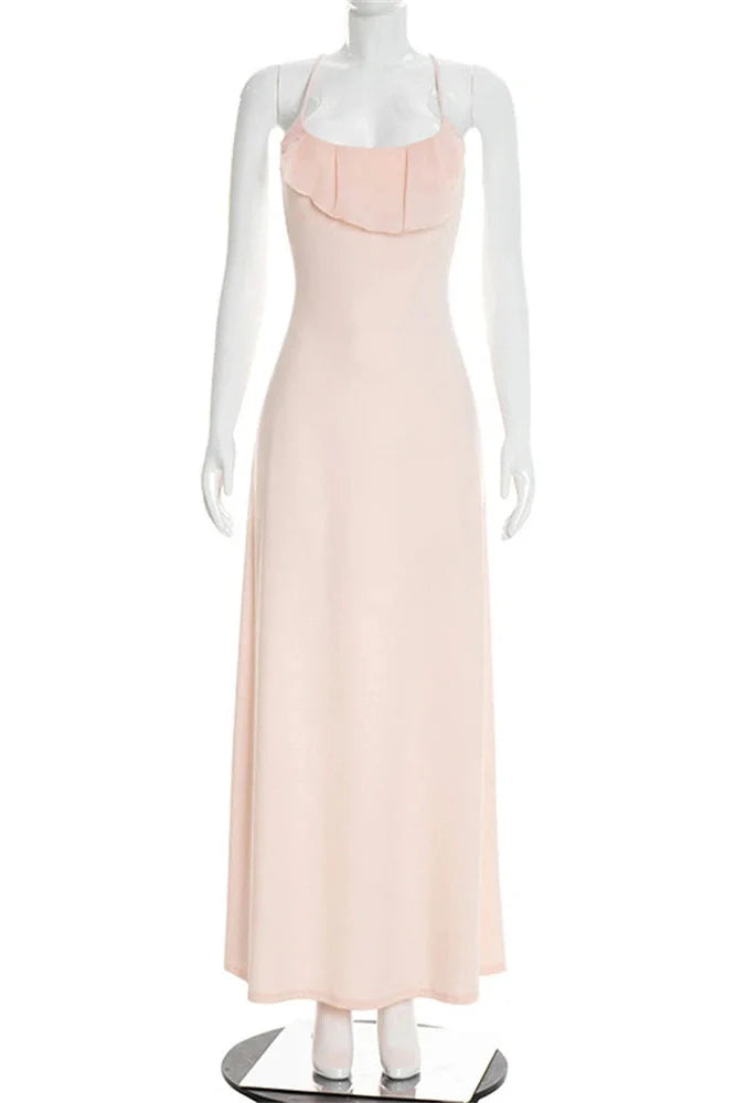 Backless Lace-Up Patchwork Slim Maxi Dress