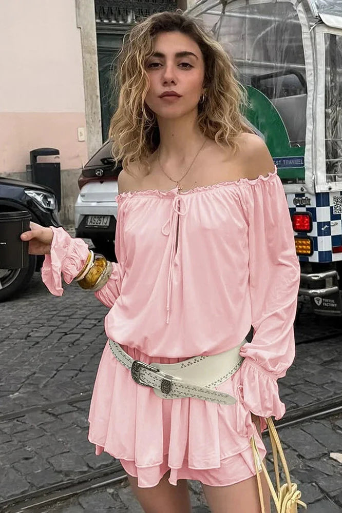 Elegant Off-Shoulder Strapless Lantern Sleeve Mini Dress