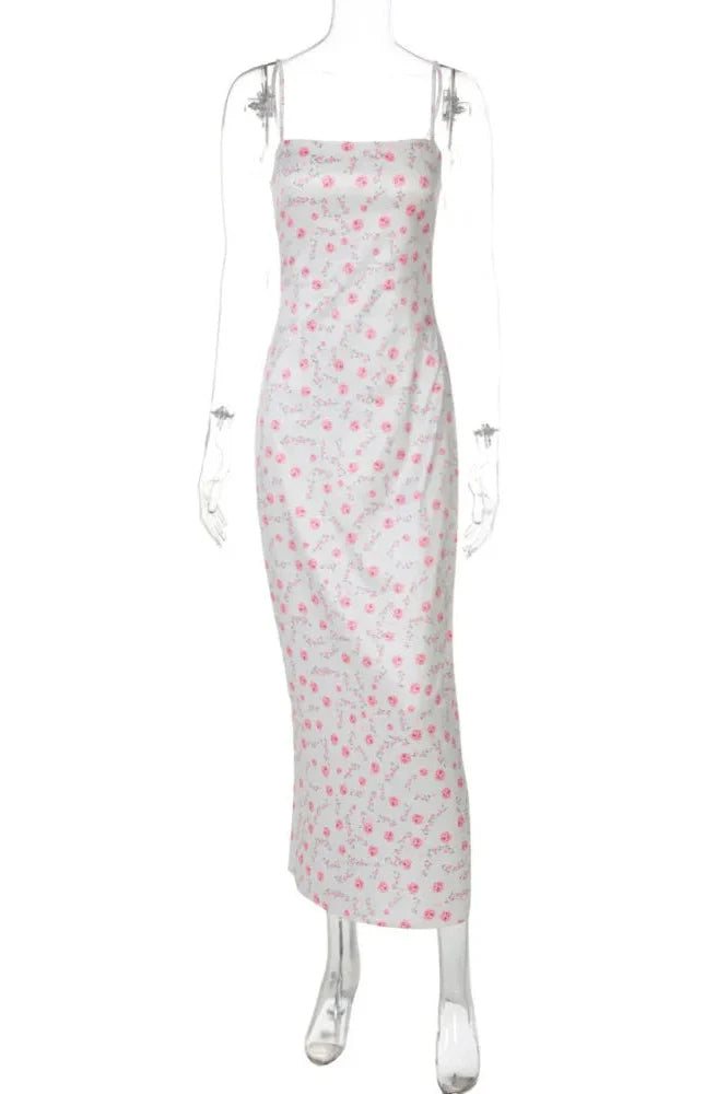 Spaghetti Strap Print Sleeveless Backless Bodycon Maxi Dress