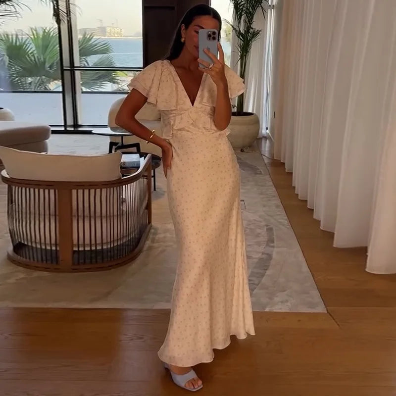 Printed V-Neck Slim Fit Maxi Dress
