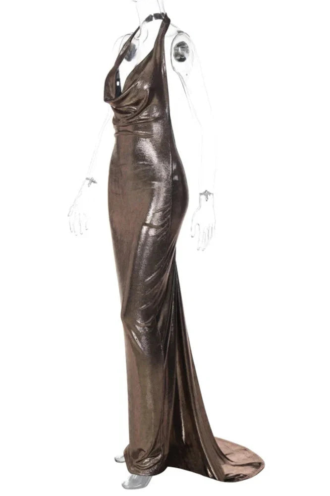 Deep V Neck Sleeveless Backless Elegant Maxi Dress
