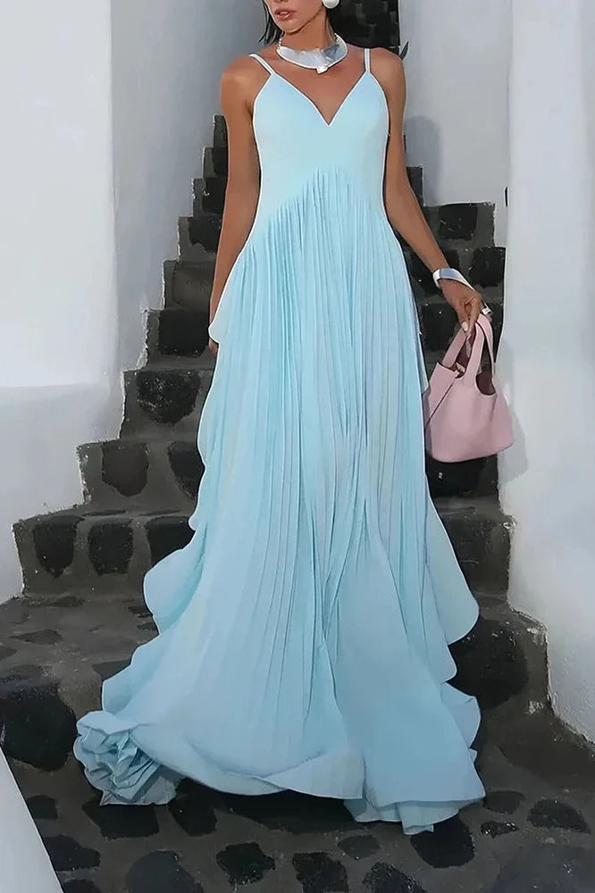 Elegant V-Neck Sleeveless High Waist Maxi Dress