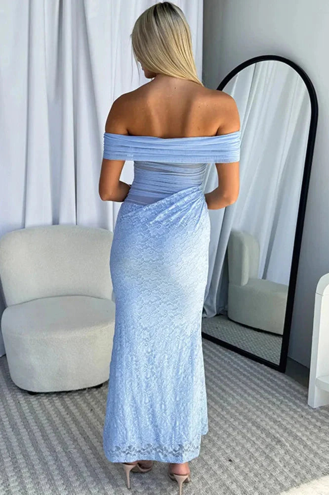 Off-Shoulder Strapless Sleeveless Backless Lace See Through Maxi Dress