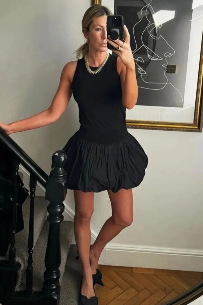 Sleeveless Round Neck High Waist Backless A-line Mini Dress