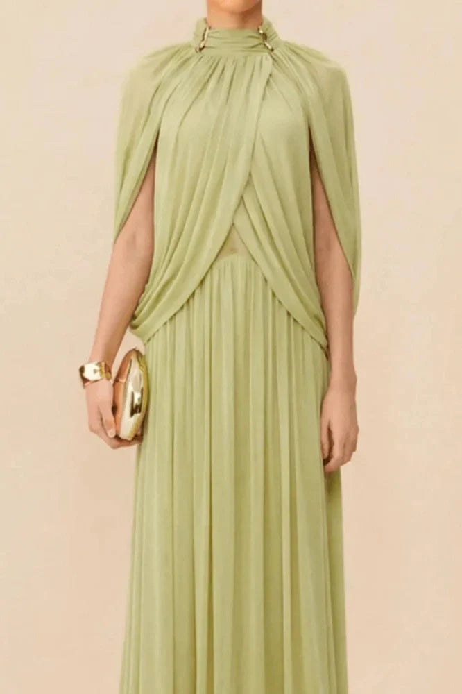Hollow Out Shawl Sleeve Slim High Waist Maxi Dress