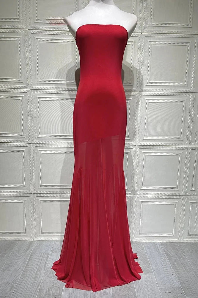Off-Shoulder Strapless Sleeveless Backless Bodycon Maxi Dress