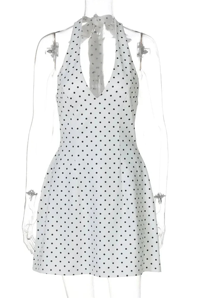 Lace-Up V-Neck Backless High Waist Mini Dress