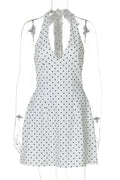 Lace-Up V-Neck Backless High Waist Mini Dress