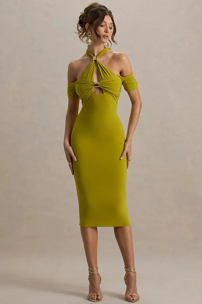 Hollow Out Backless Off-Shoulder Sleeveless Midi Dress