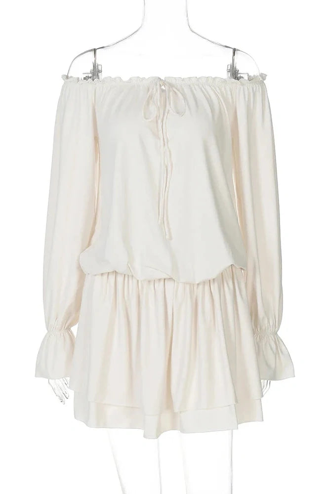 Elegant Off-Shoulder Strapless Lantern Sleeve Mini Dress