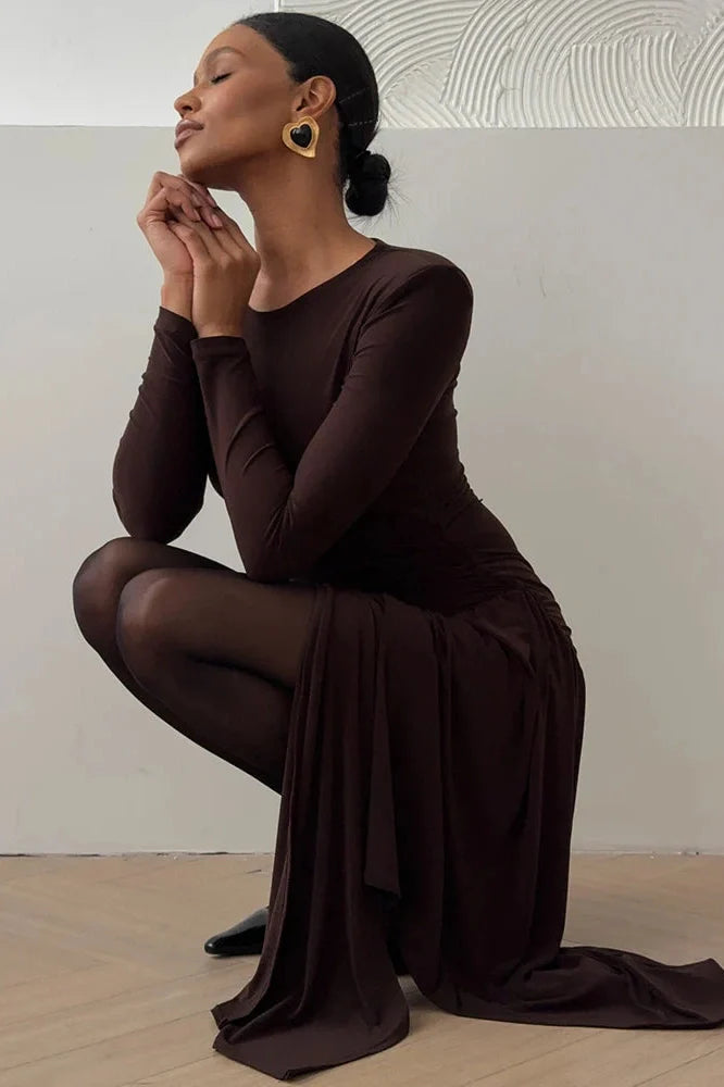 Long Sleeve O Neck Bodycon Maxi Dress
