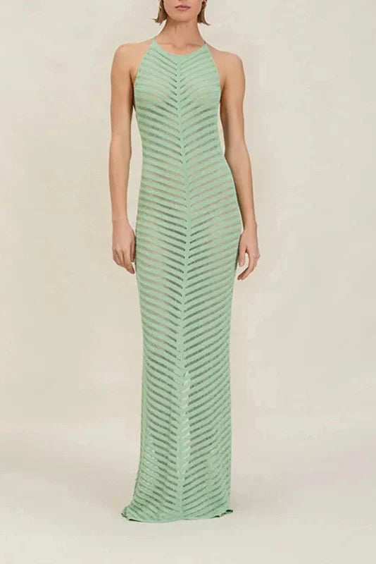 Elegant Hollow Out Sleeveless Knitted Maxi Dress