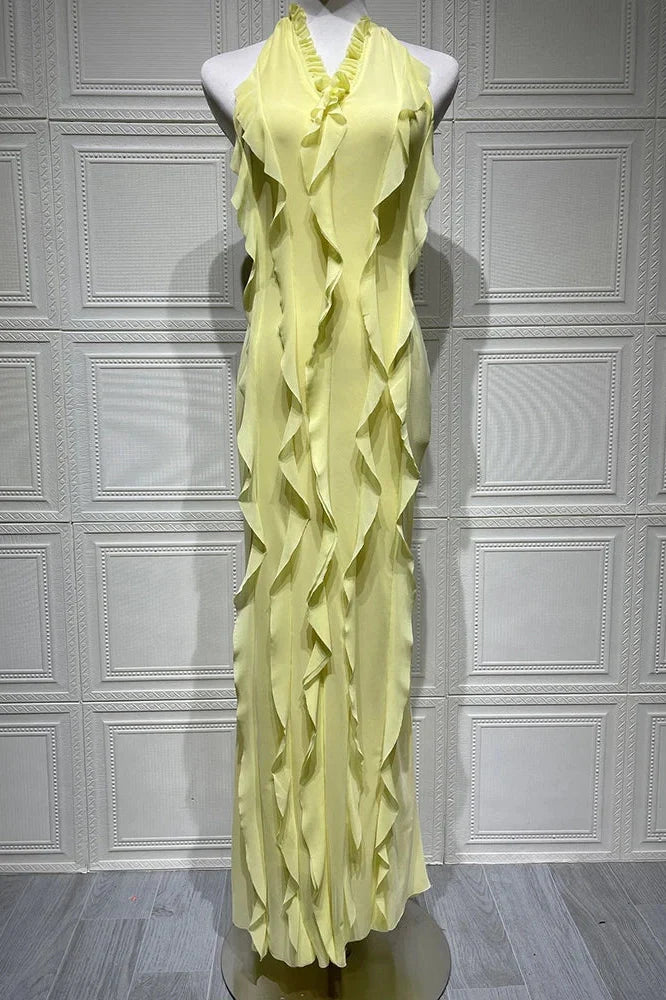 Off-Shoulder V Neck Sleeveless Backless Bodycon Maxi Dress