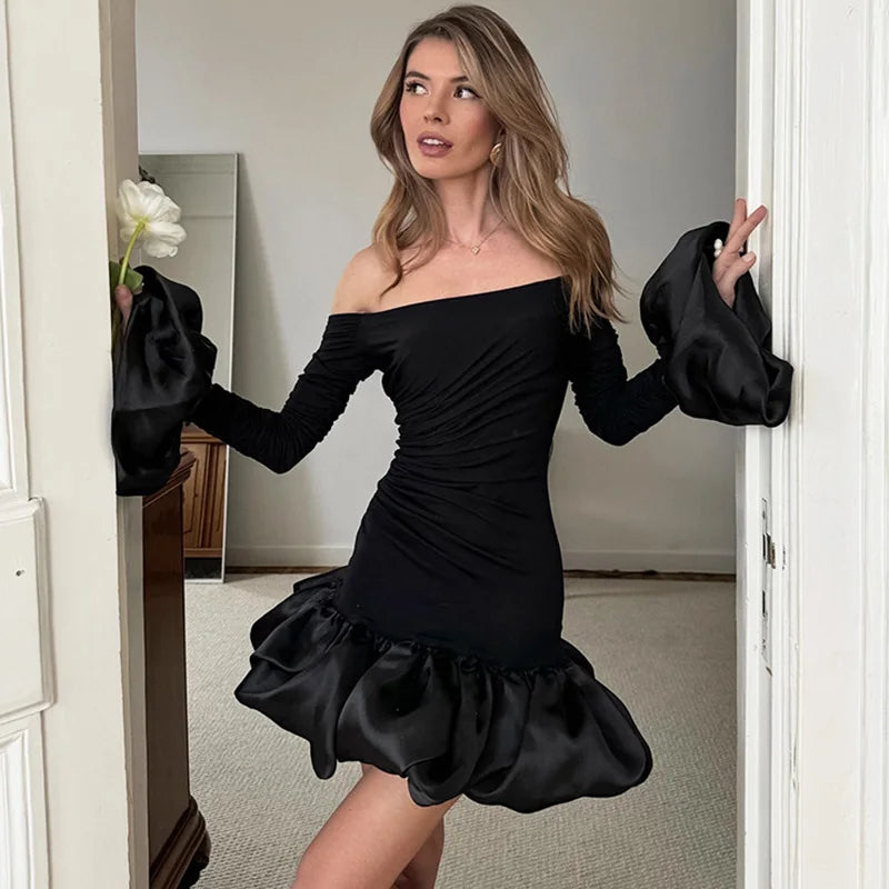 Elegant Off Shoulder Patchwork Backless Mini Dress