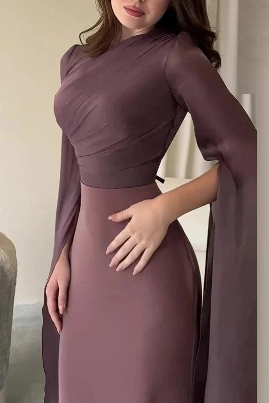 Elegant Flare Sleeve Bodycon Slim O Neck Maxi Dress