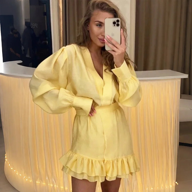 Elegant Patchwork Long Sleeve Mini Dress