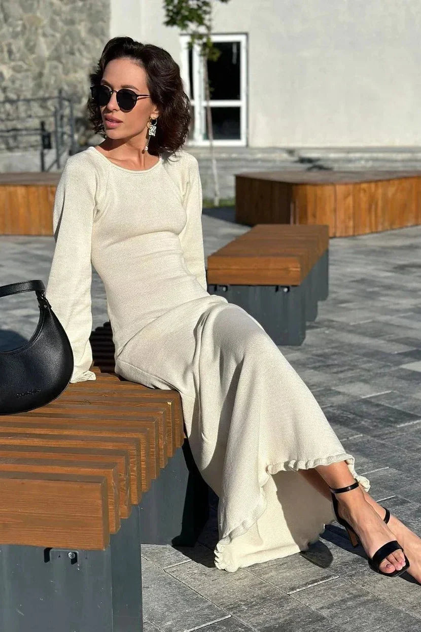 Knitted Backless Lace Up High Waist Maxi Dress